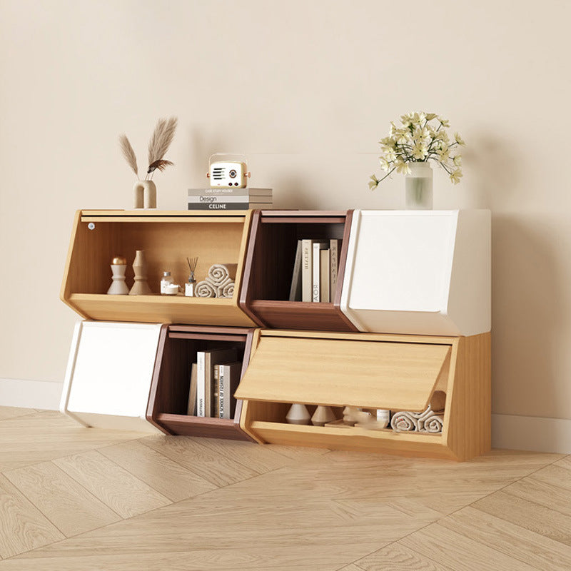 Contemporary Nordic Solid Wood Modular Cube Storage Cabinet Books Toys & Snacks Multi-Layer Organizer With Doors For Bedroom & Living Room