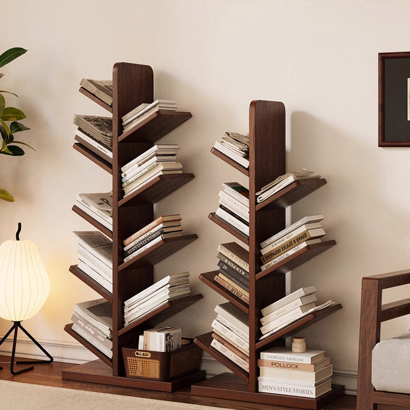 Contemporary Retro Tree-Shaped Solid Wood Bookshelves 5/8/10-Tier Standing Shelves For Home Office