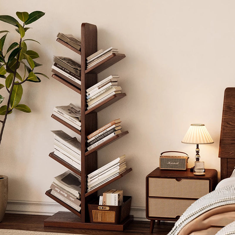 Contemporary Retro Tree-Shaped Solid Wood Bookshelves 5/8/10-Tier Standing Shelves For Home Office