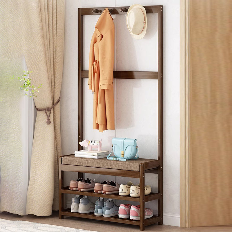 Contemporary Retro 2-In-1 Composite Hall Tree Decorative Coat Rack With Hooks, Bench & Shoe Storage For Entryway