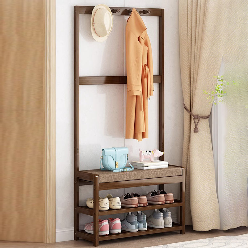 Contemporary Retro 2-In-1 Composite Hall Tree Decorative Coat Rack With Hooks, Bench & Shoe Storage For Entryway