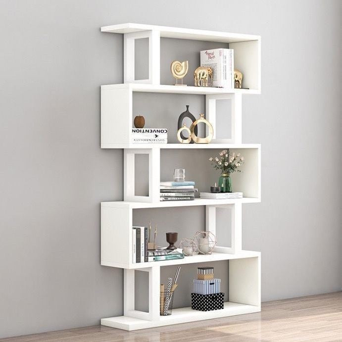 Contemporary Scandinavian Geometric Vertical MDF Steel Bookshelves 3/4/5/6-Tier Open Back Design Standing Shelves For Home Office