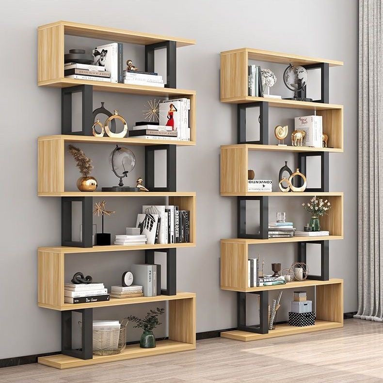 Contemporary Scandinavian Geometric Vertical MDF Steel Bookshelves 3/4/5/6-Tier Open Back Design Standing Shelves For Home Office