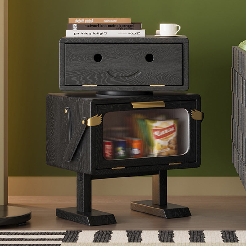 Modern Art Deco Kids Robot Rubberwood Acrylic Plastic Rotatable Nightstand 2-Drawer For Bedroom