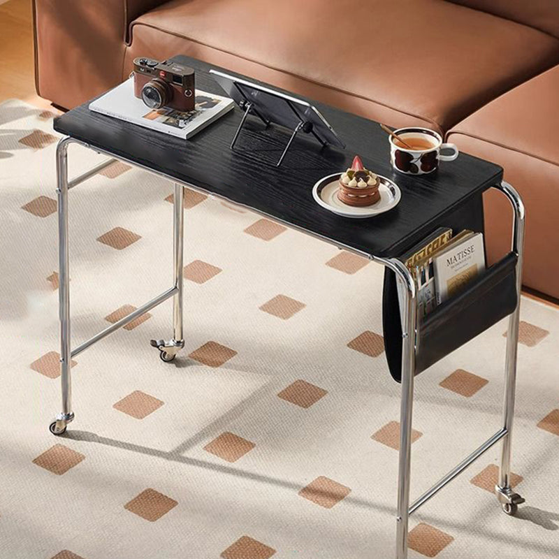 Contemporary Industrial Narrow Rectangular MDF PU Leather Stainless Steel Movable Desk 1-Tier For Home Office