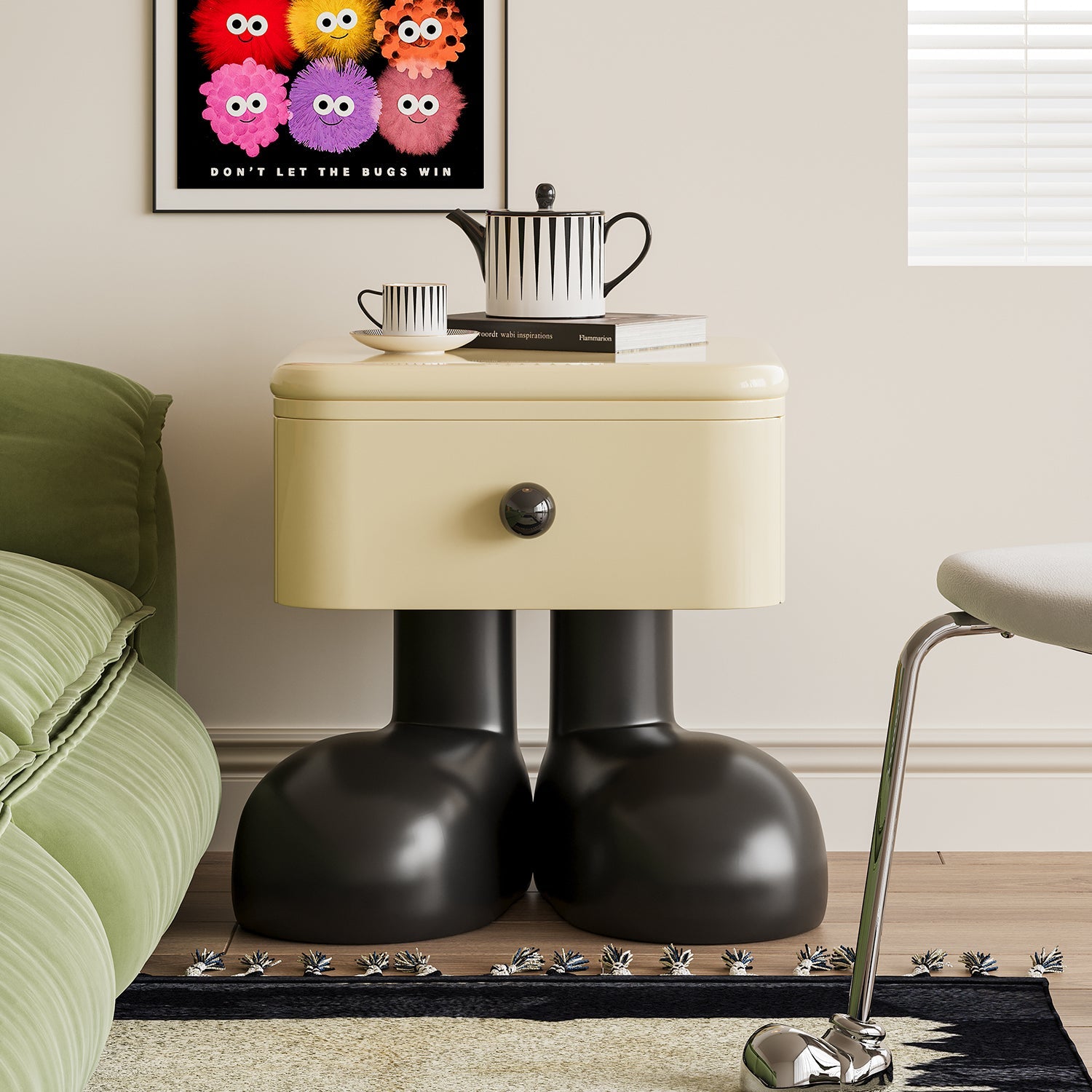 Modern Art Deco Wood MDF Kids Square Nightstand 1-Drawer For Bedroom