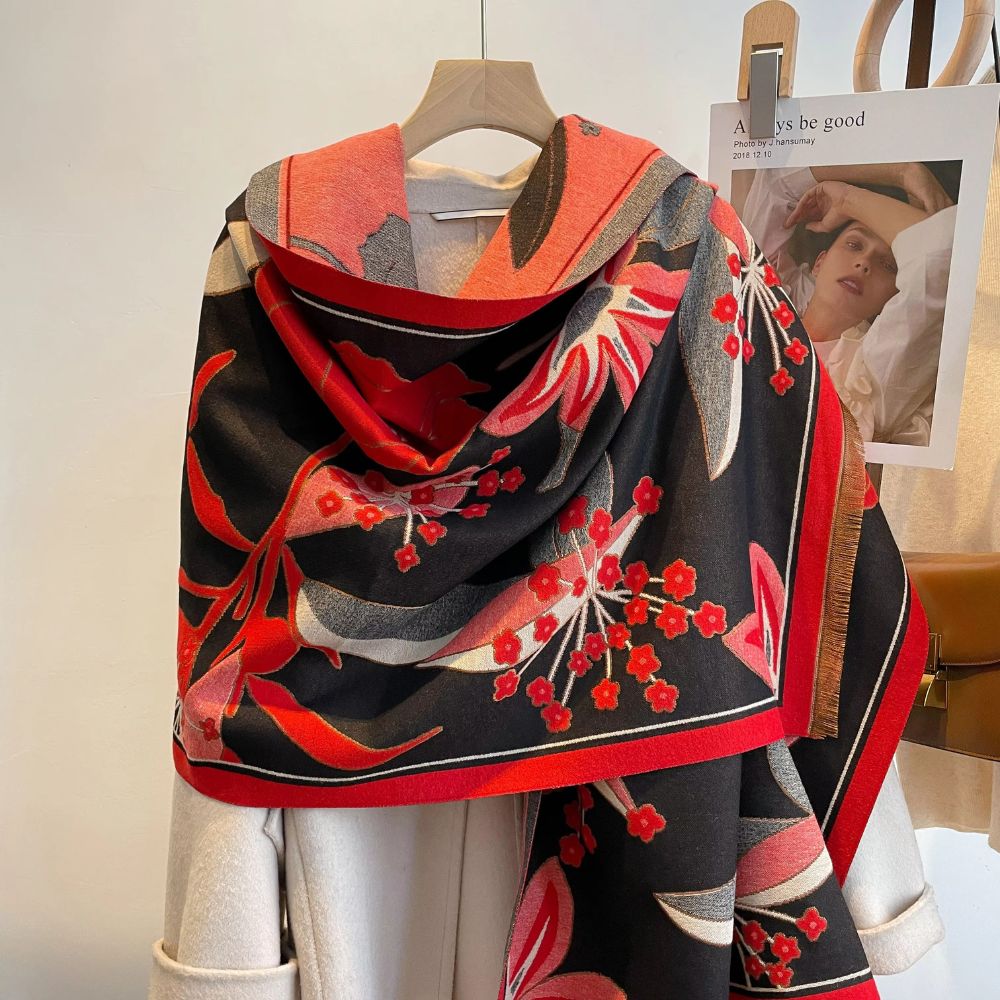 Eleganter Blumen-Jacquard Gewebter Schal