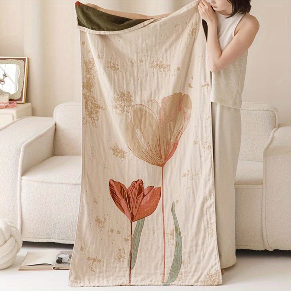 Elegant Floral Print Bath Towel Blanket