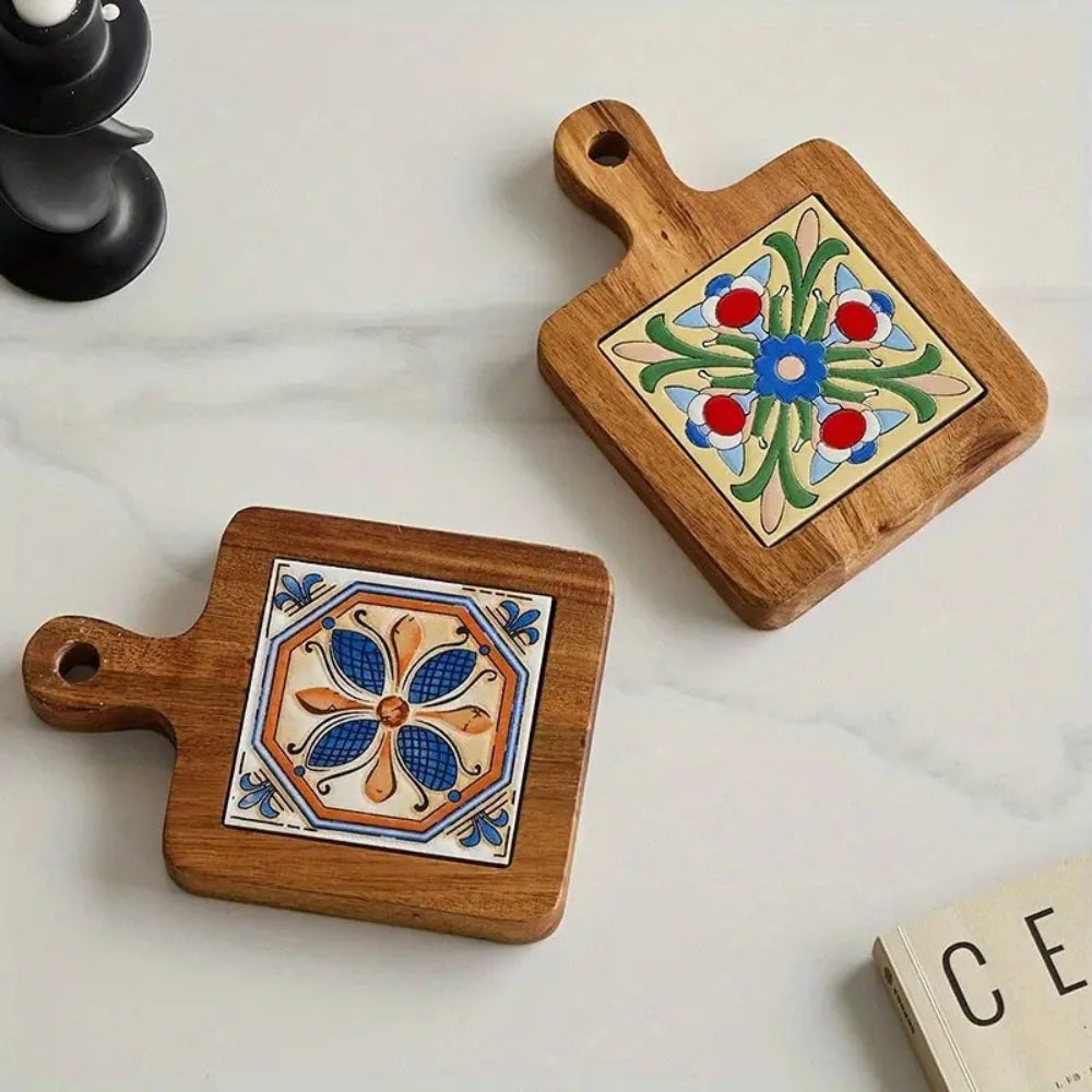 Posavasos Florales Marroquíes de Madera de Ébano