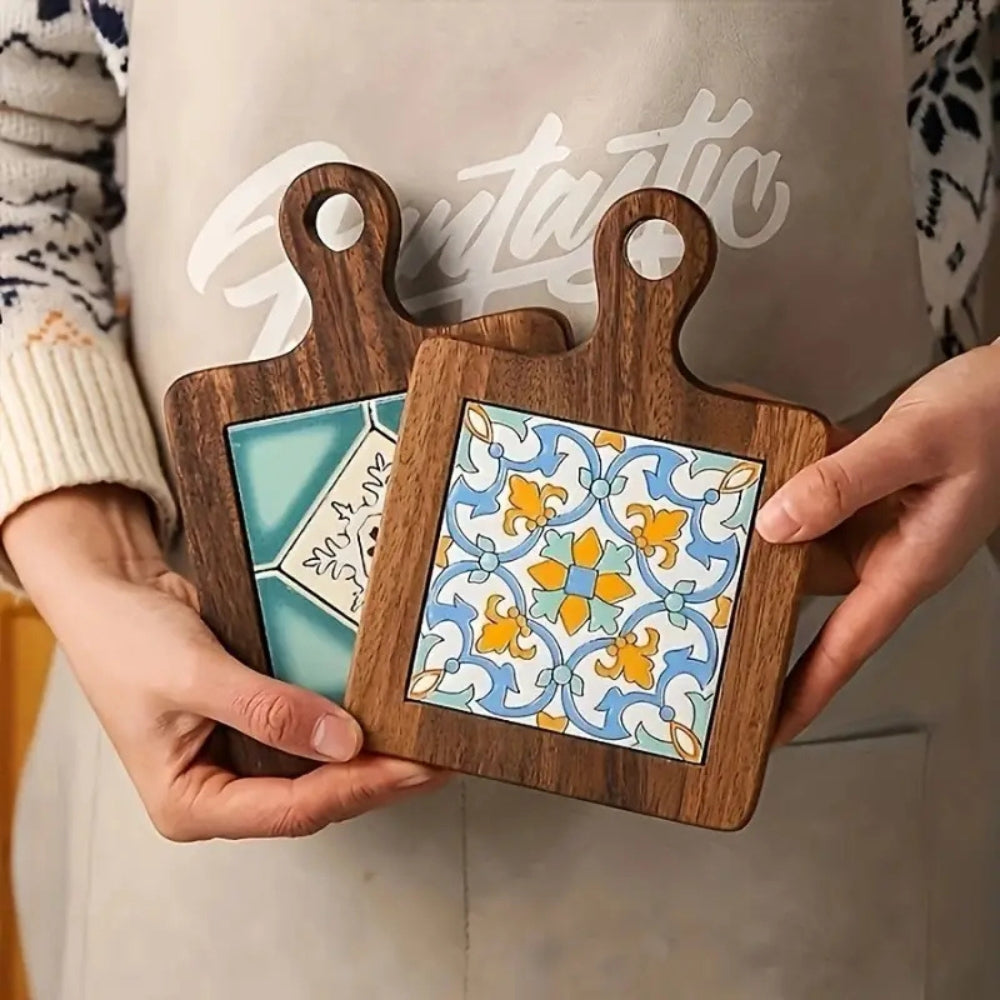 Marokkanische Ebenholz Blumen Holzuntersetzer