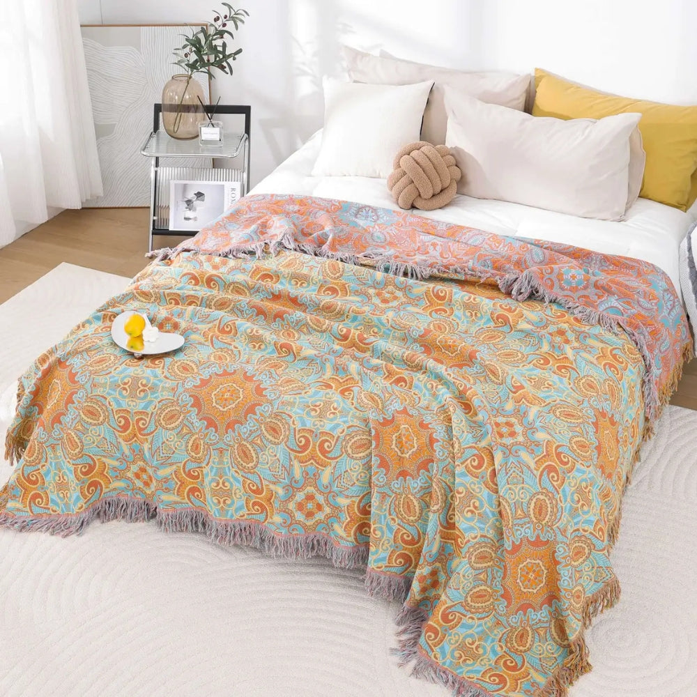 Manta Reversible de Algodón Bohemia con Estampado Paisley