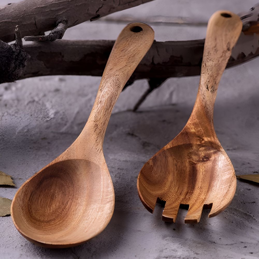 Rustikales Teak Servierset | 2-teilig