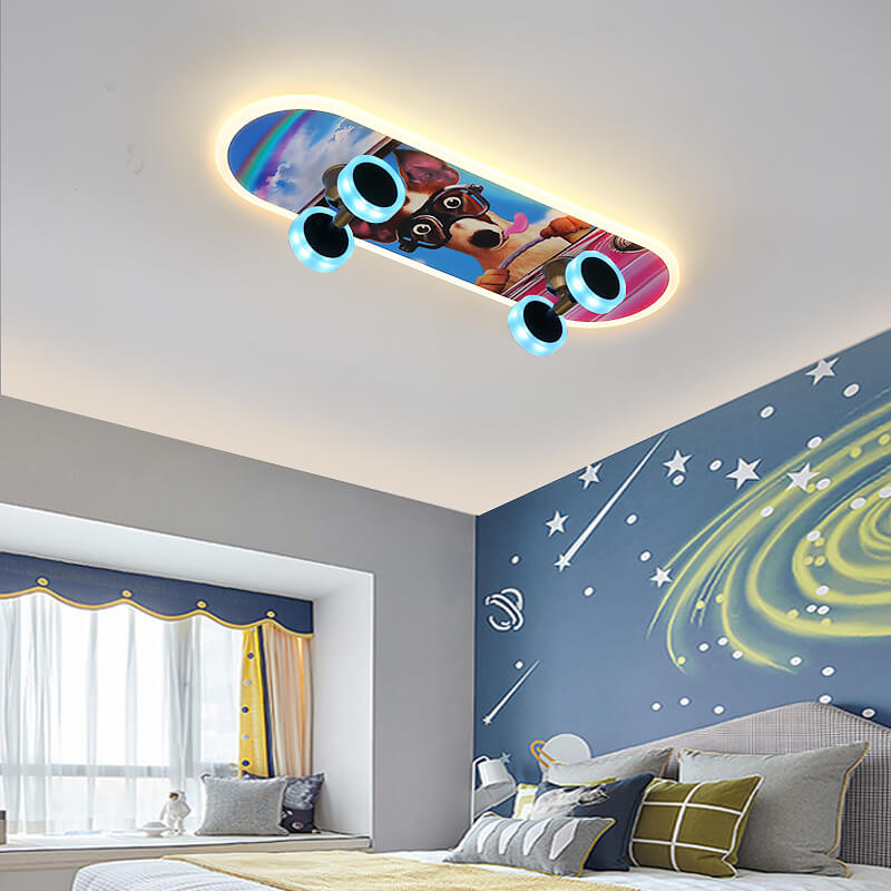 Creative Cartoon Skateboard Acrylic LED Kids Flush Mount Ceiling Light