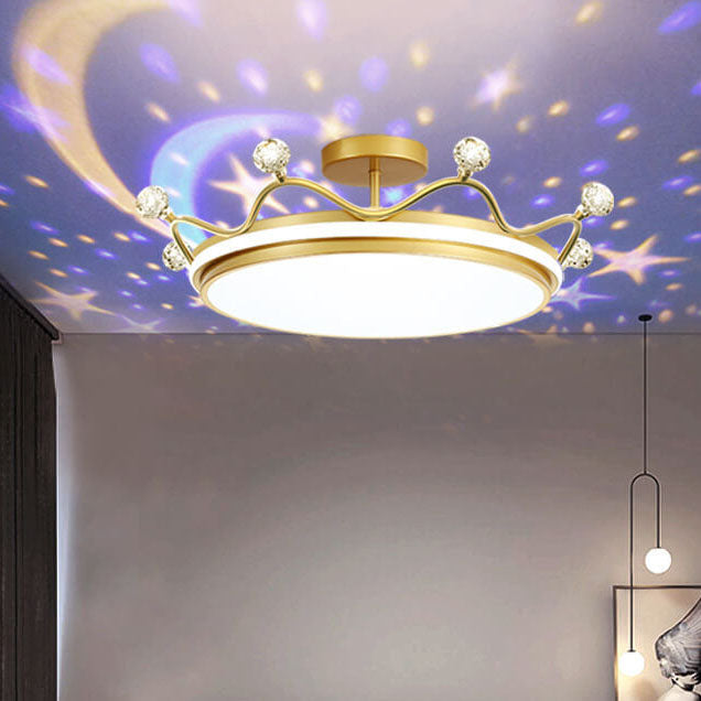 Contemporary Creative Kids Crown Iron Acrylic LED Semi-Flush Mount Ceiling Light For Bedroom