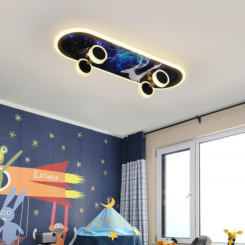 Creative Cartoon Skateboard Acrylic LED Kids Flush Mount Ceiling Light