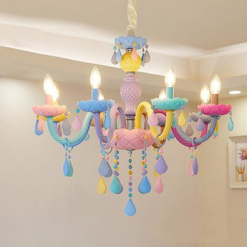 Lustre en cristal en verre candelabre princesse macarons moderne pour enfants 5/6/8/10/12/15 lumières