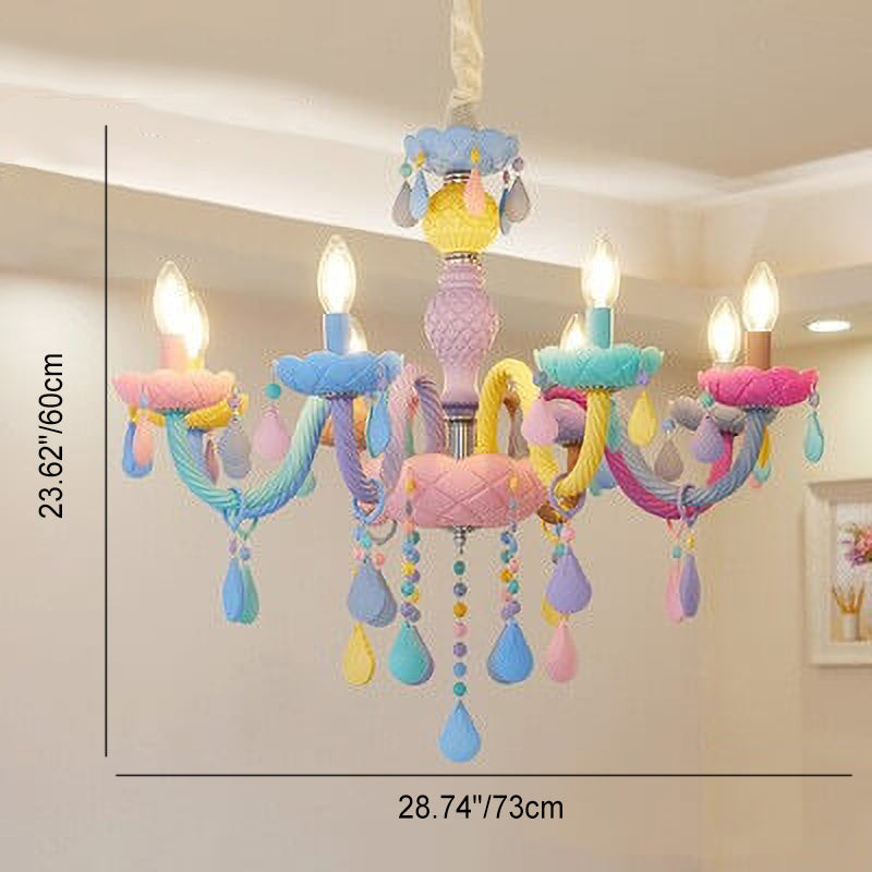 Lustre en cristal en verre candelabre princesse macarons moderne pour enfants 5/6/8/10/12/15 lumières