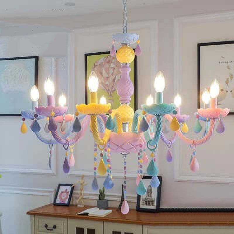 Lustre en cristal en verre candelabre princesse macarons moderne pour enfants 5/6/8/10/12/15 lumières