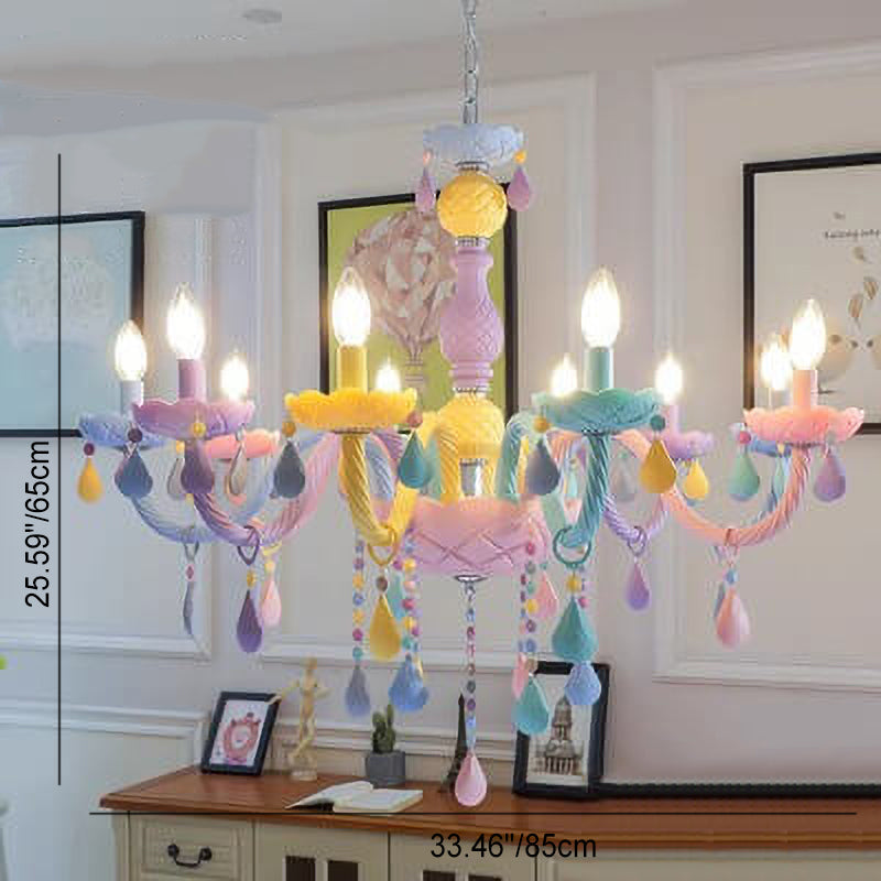 Lustre en cristal en verre candelabre princesse macarons moderne pour enfants 5/6/8/10/12/15 lumières