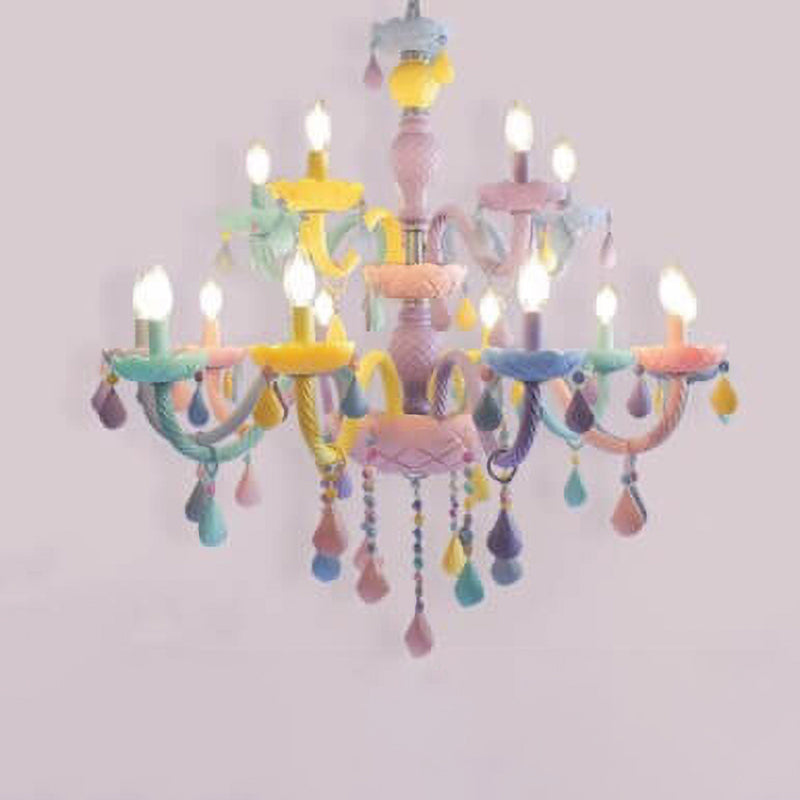 Lustre en cristal en verre candelabre princesse macarons moderne pour enfants 5/6/8/10/12/15 lumières
