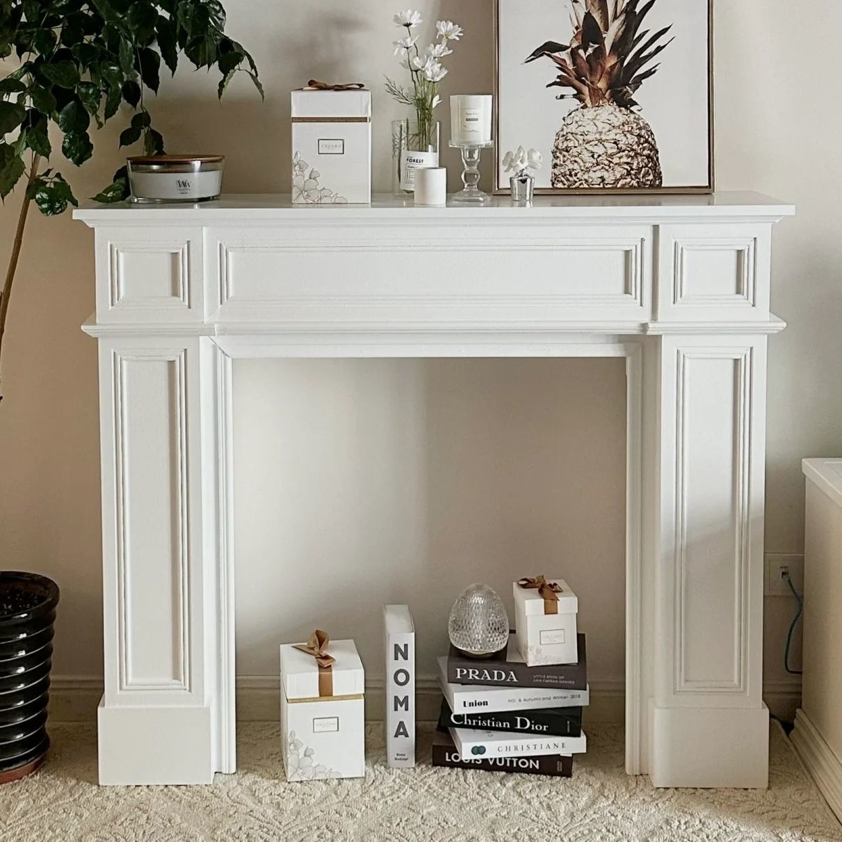 Traditional Vintage Square Artificial Wood Panel Veneer Mantel For Living Room