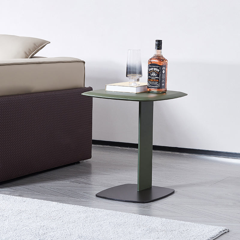 Rounded Square Saddle Leather End Table - Scandinavian Accent Side Table For Living Room