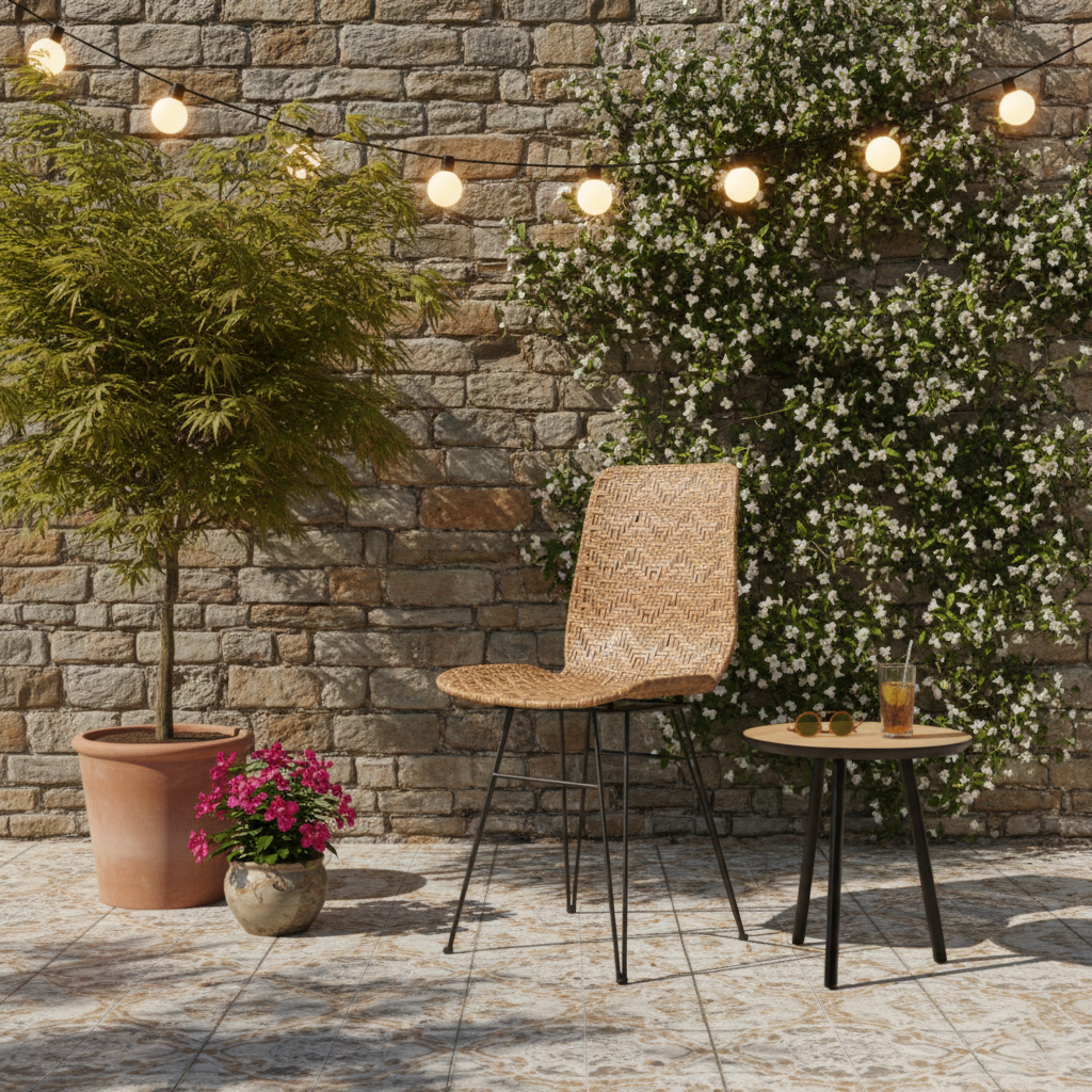 Rust-Proof Iron Frame Dining Chair - Lightweight Hand-Woven Rattan Weaving Chair For Dining Room