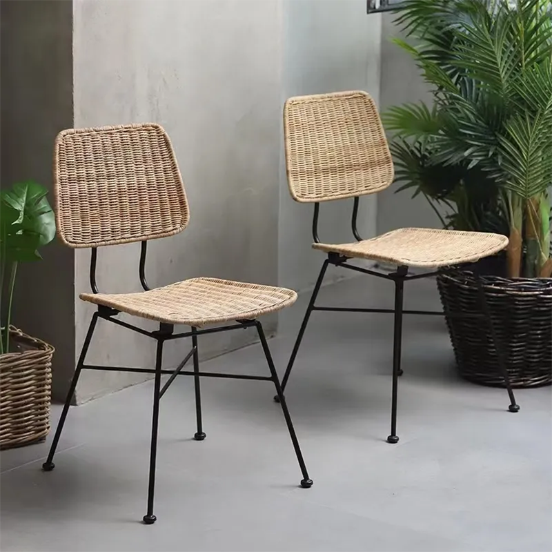 Sleek Minimalist Iron Frame Chair - Hand-Woven Breathable Rattan Dining Chair For Dining Room & Kitchen