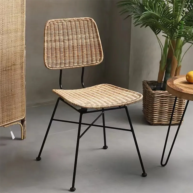 Sleek Minimalist Iron Frame Chair - Hand-Woven Breathable Rattan Dining Chair For Dining Room & Kitchen