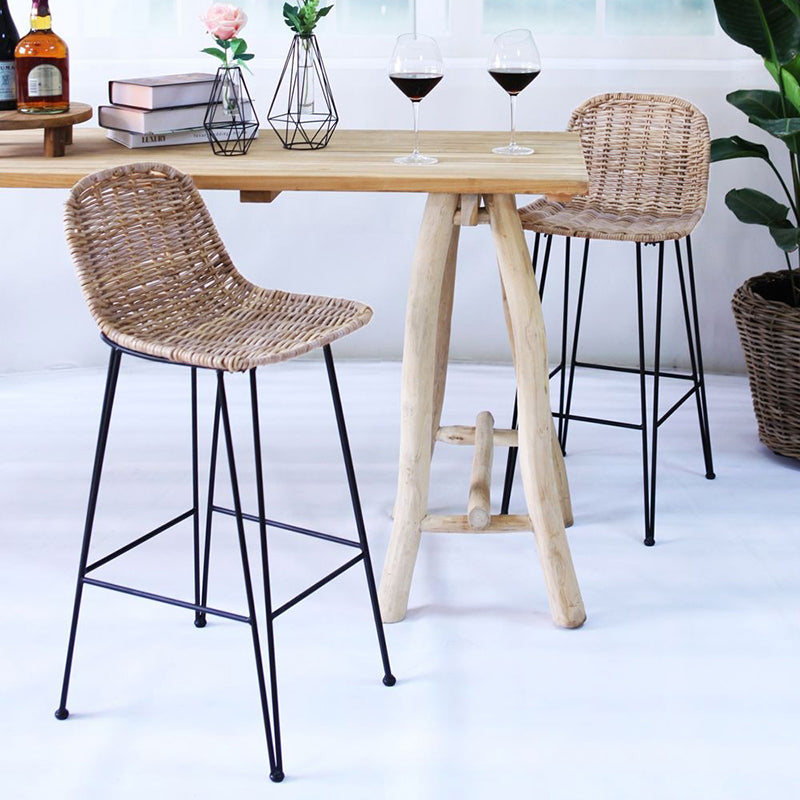 Rust-Proof Iron Frame Rattan Weaving Bar Stool - Breathable Ocean-View Seating Stool For Dining Room & Kitchen