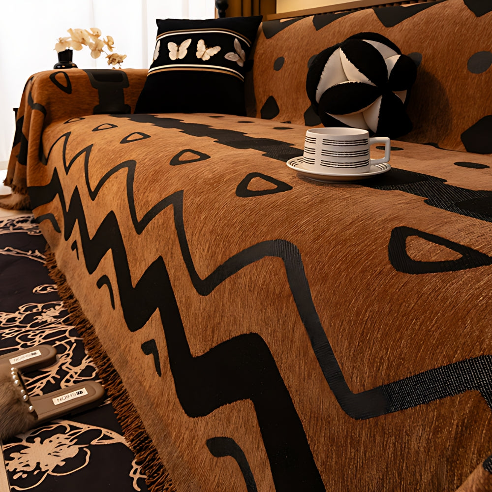 Funda de sofá tribal geométrica de chenilla