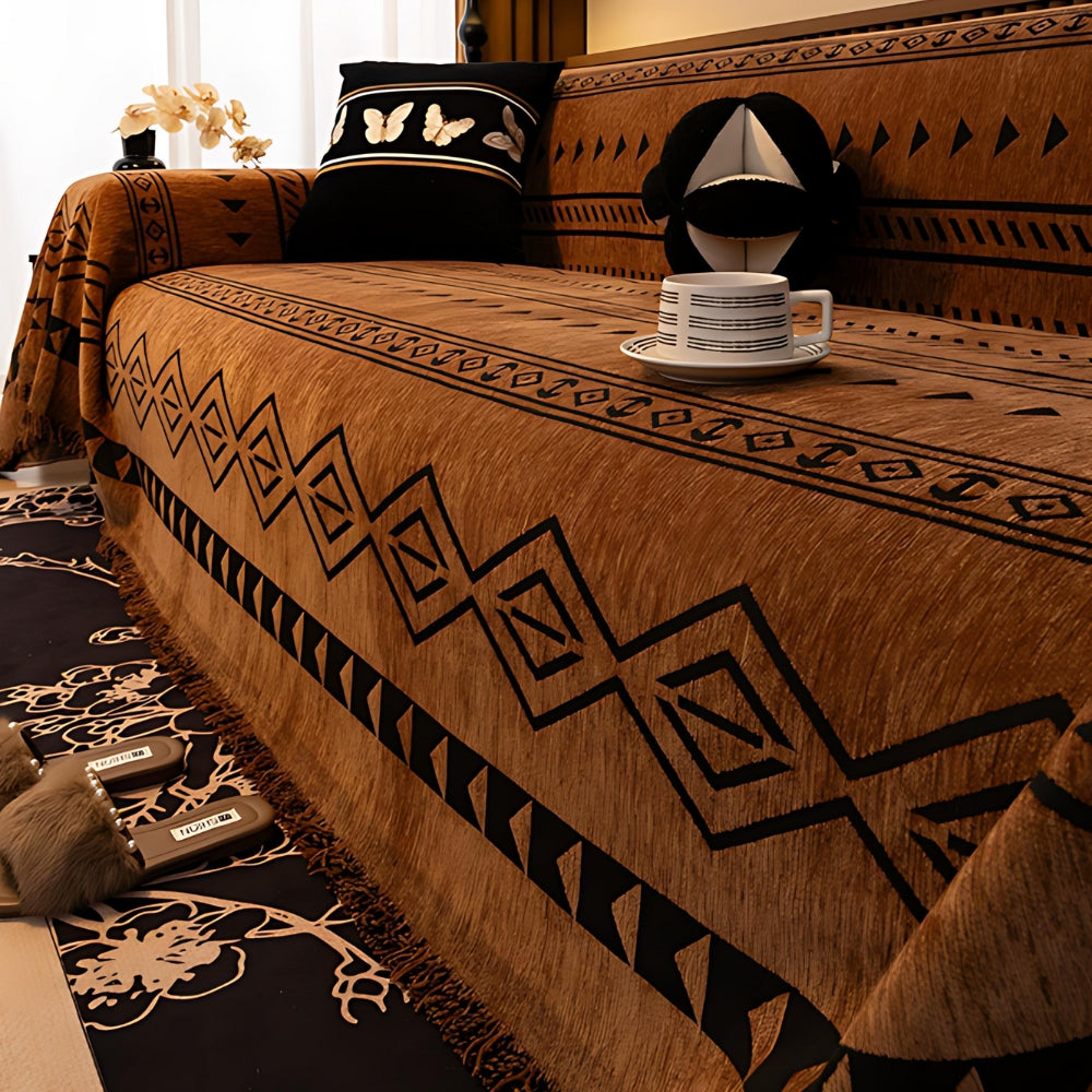 Funda de sofá tribal geométrica de chenilla