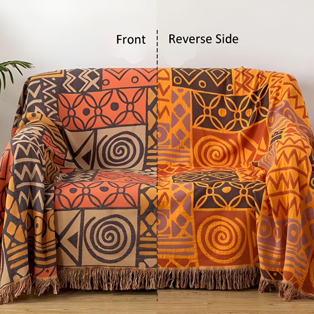Oboustranná bavlněná deka Tribal Patchwork s třásněmi