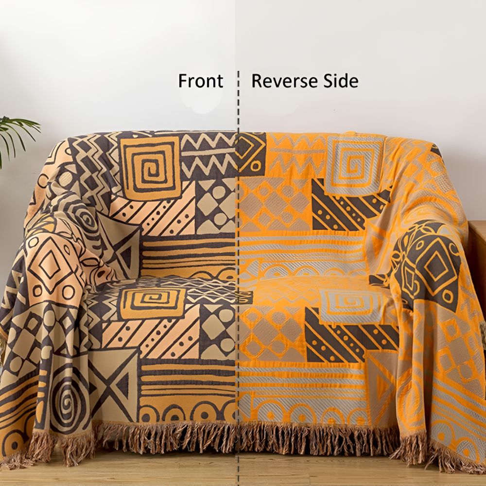 Oboustranná bavlněná deka Tribal Patchwork s třásněmi