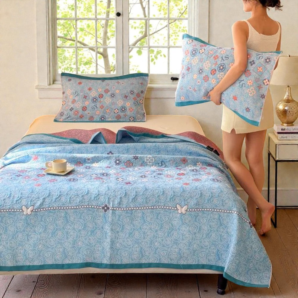 Manta de Gasa Glam Turquesa Floral