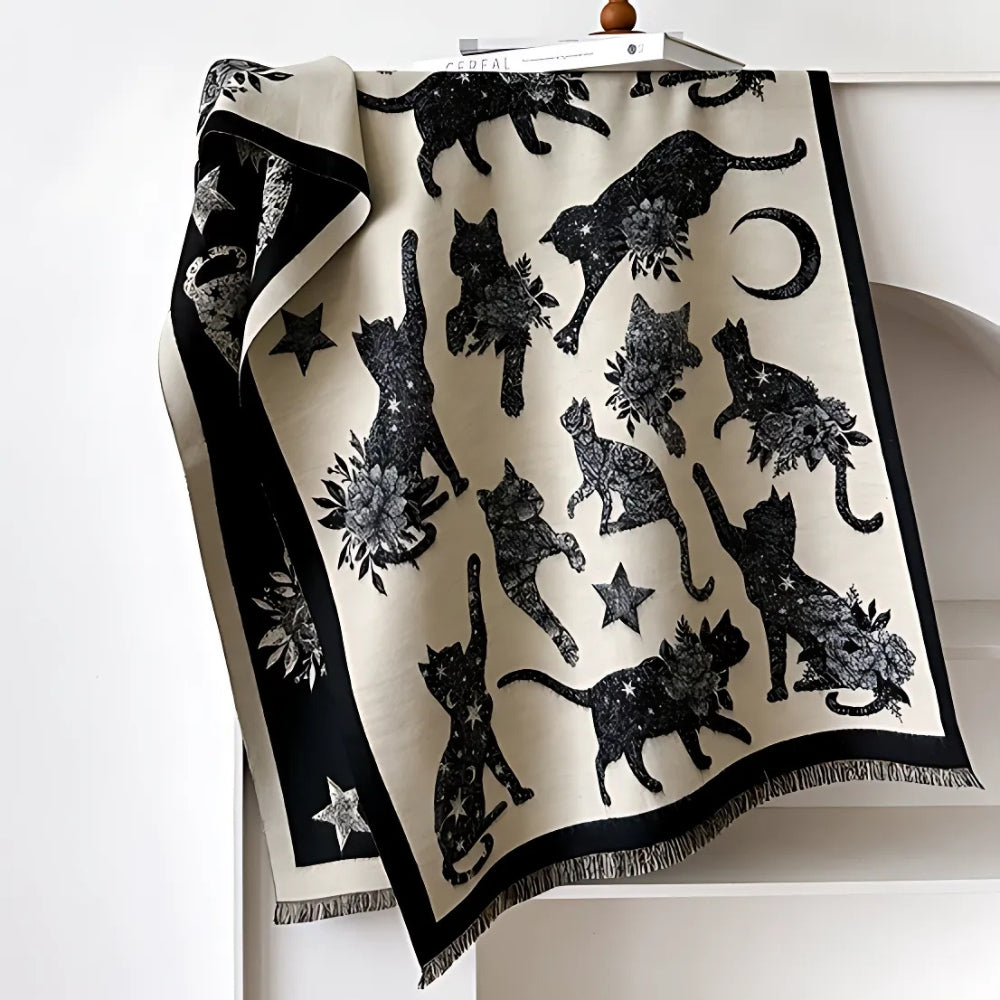 Bufanda con estampado vintage de gato