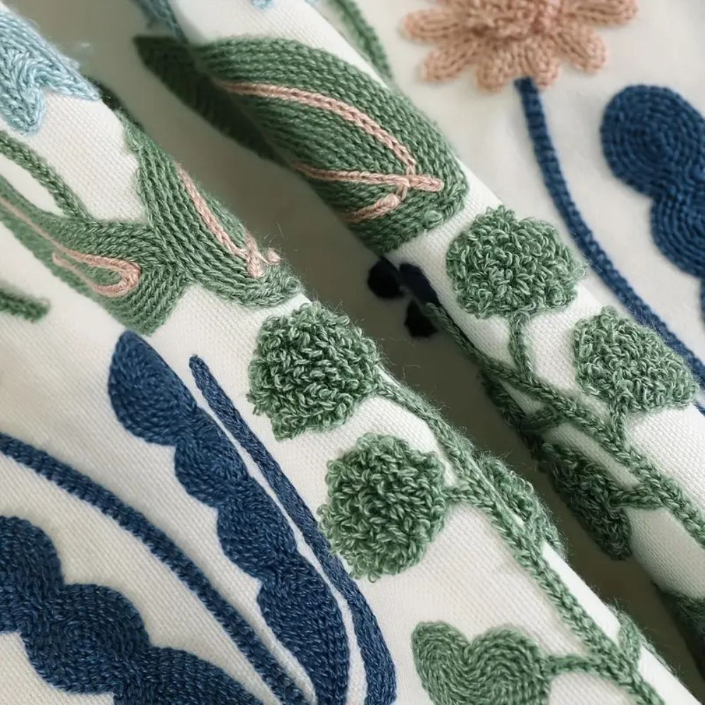 Funda de Cojín con Bordado Botánico Vintage