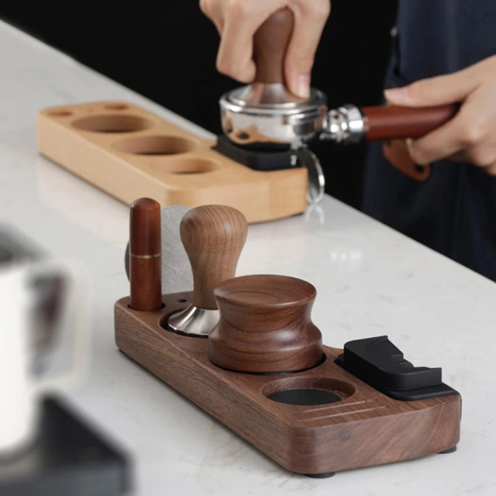 Estación para Tamper de Espresso de Nogal para Barra de Café