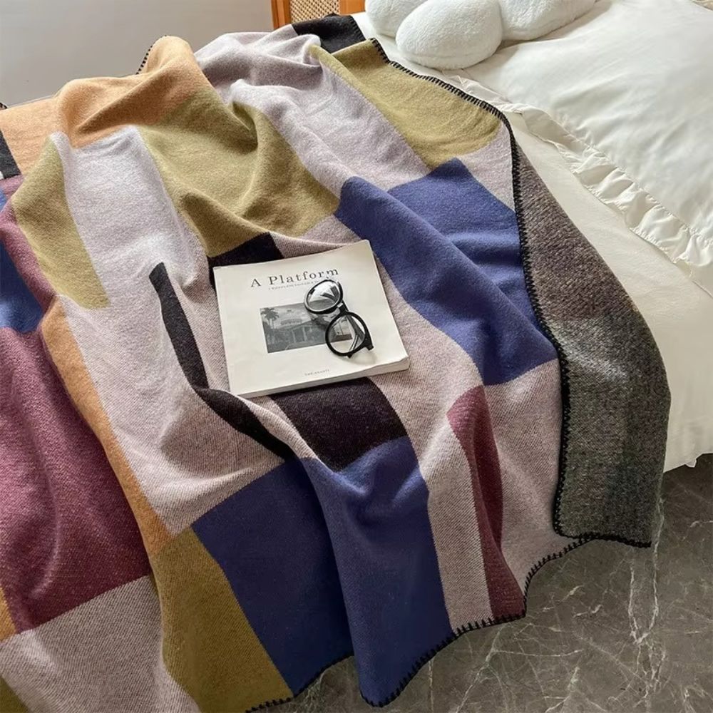 Warme Strick Colourblock Plaiddecke