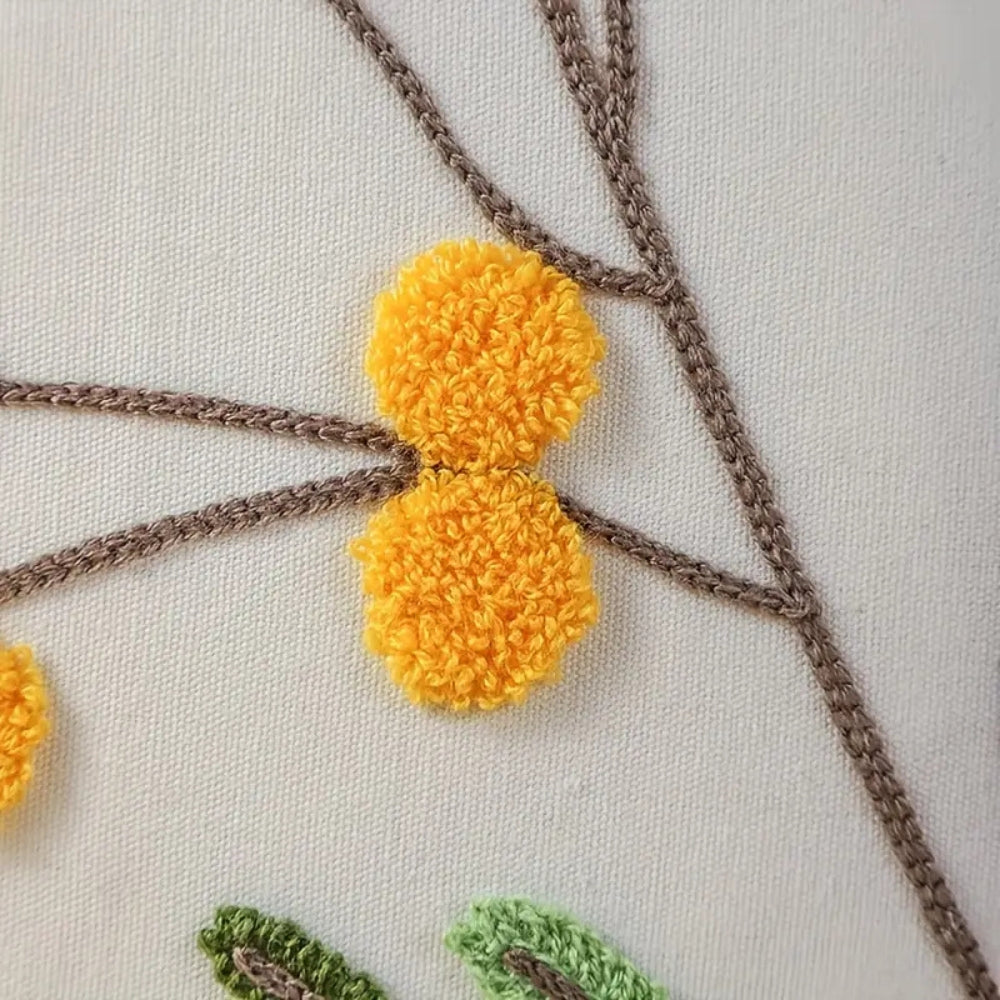 Gelbe Blüte & Blatt Stickkissenbezug