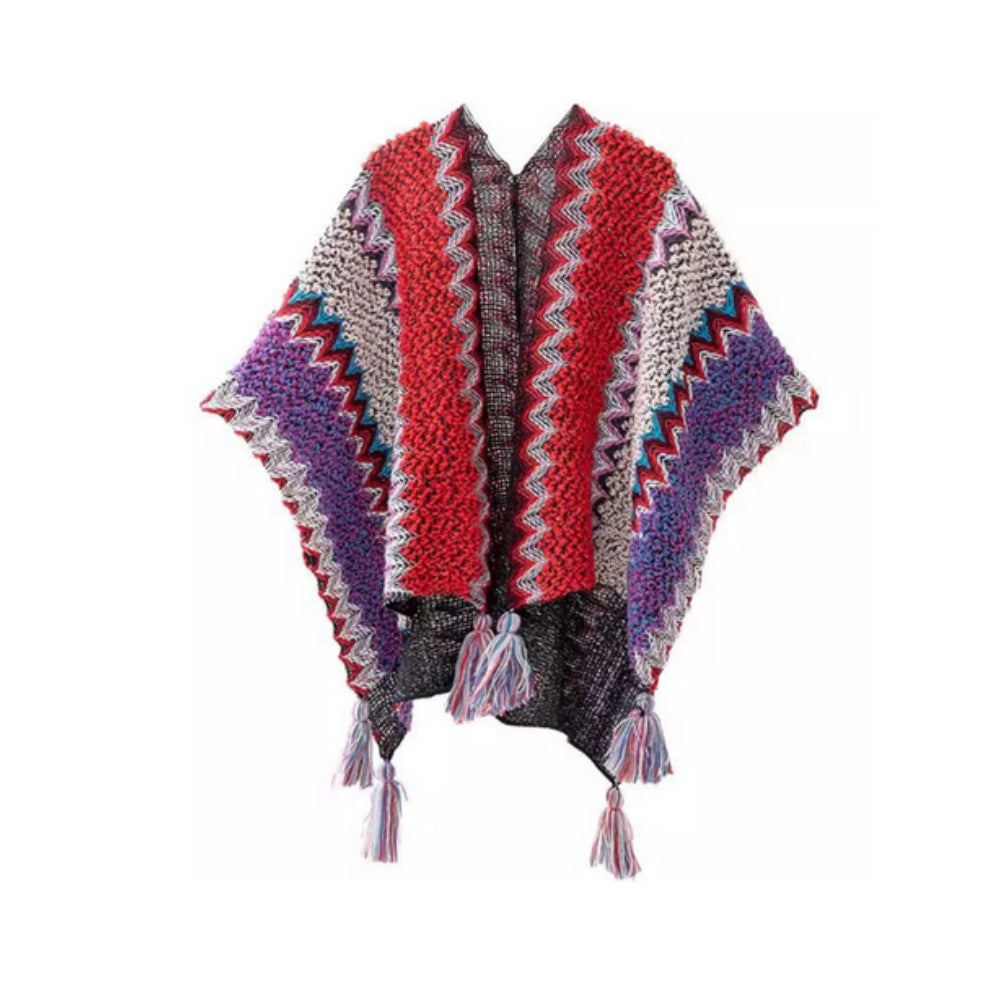 Poncho chal rayado con flecos Zayla