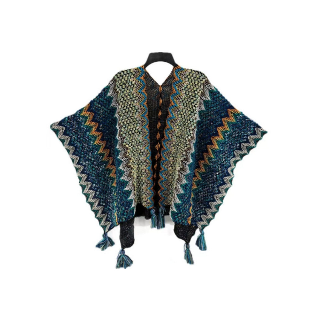 Poncho chal rayado con flecos Zayla