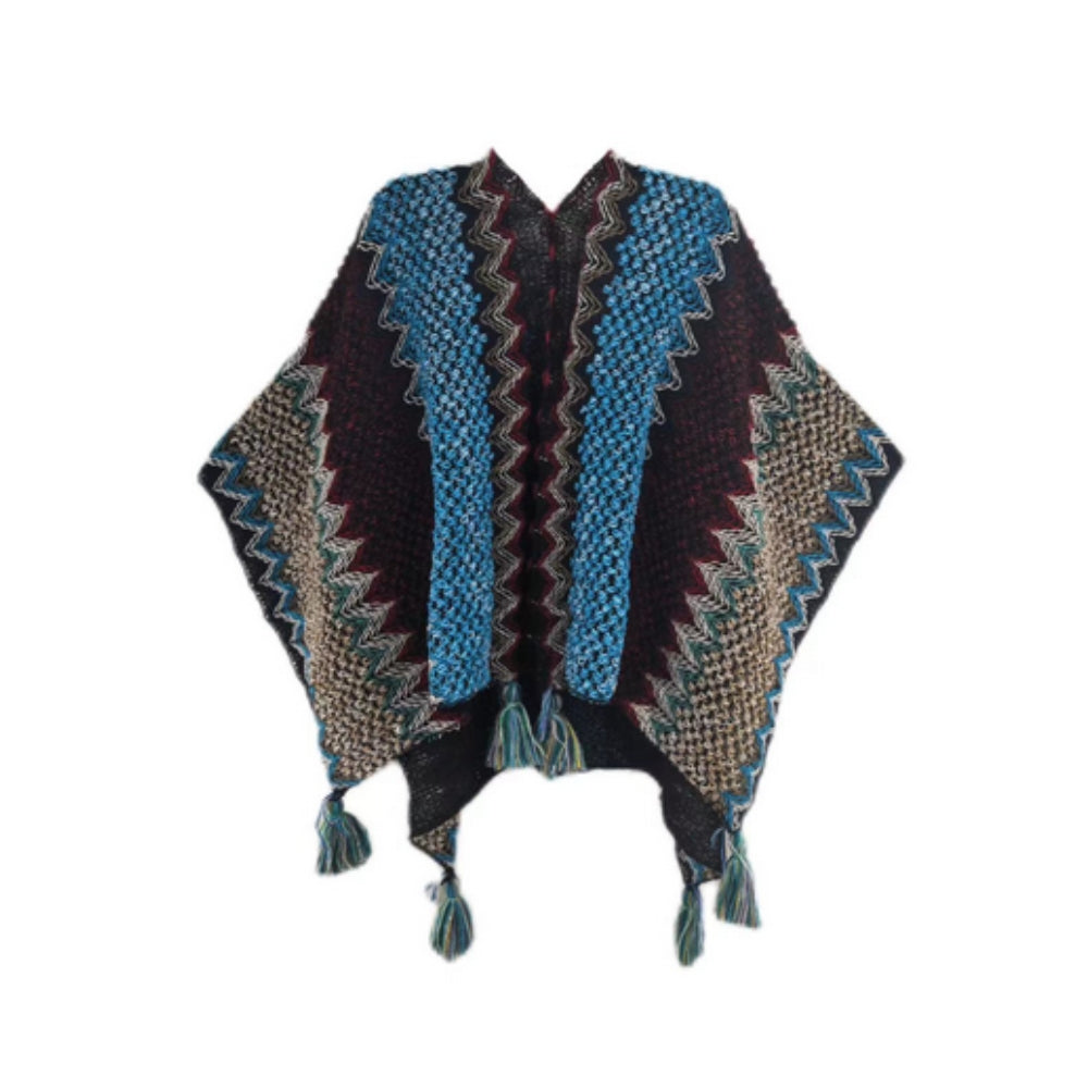 Poncho chal rayado con flecos Zayla
