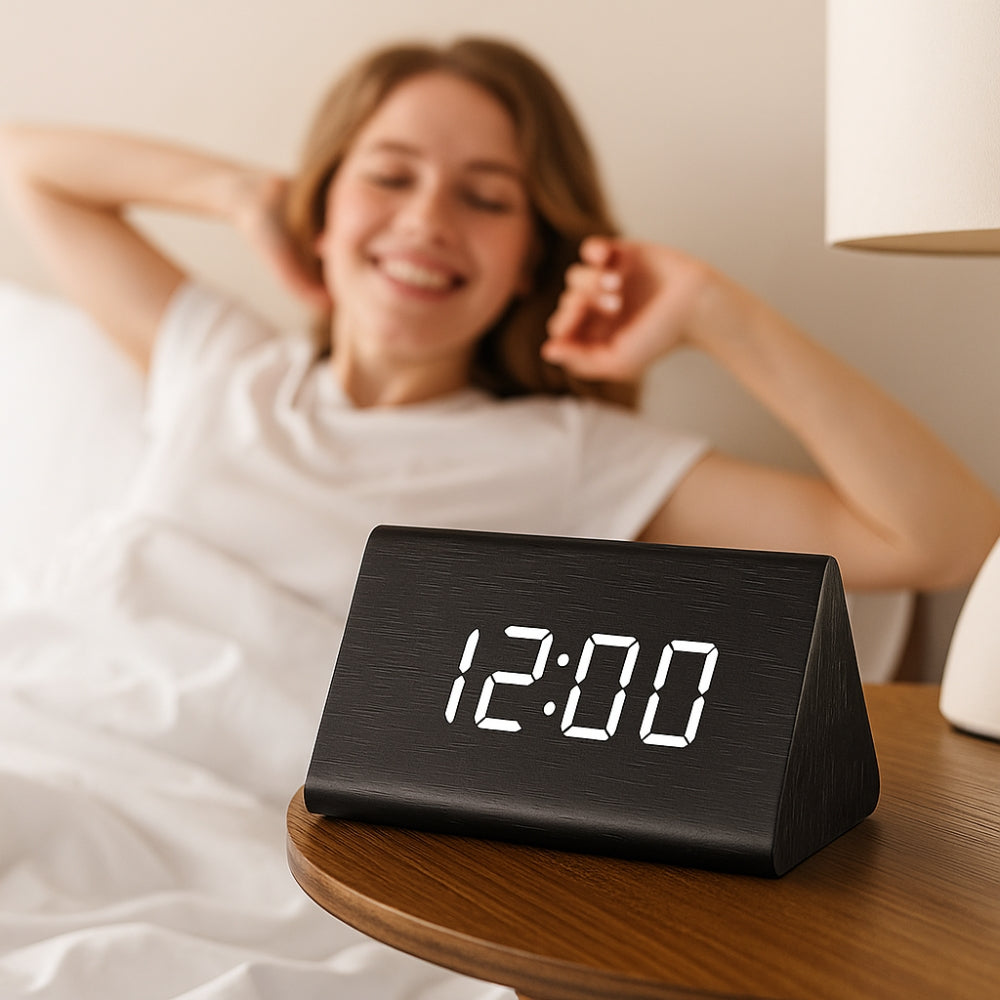 Elora Holz LED Wecker mit Digitalanzeige