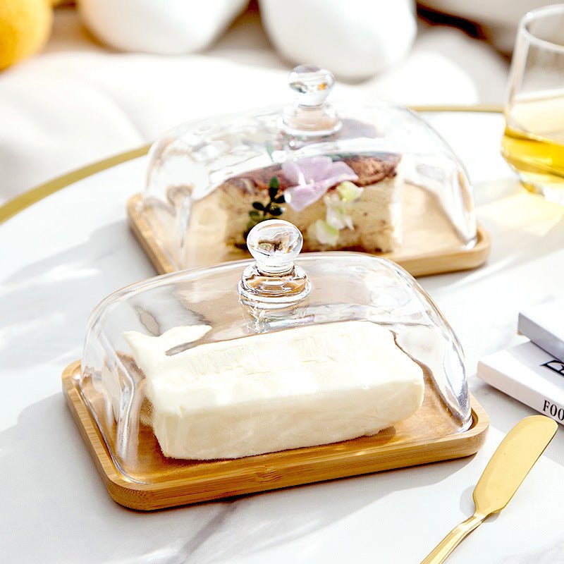 Beurrier en bois et verre transparent – base rectangulaire | Virelle Maison