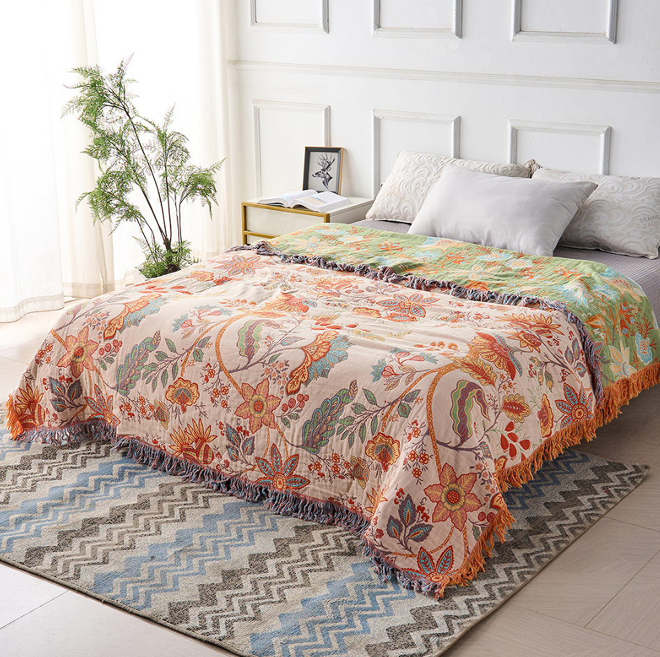 Rustikale Blumen Boho Decke | 100% Baumwoll-Blumendecke