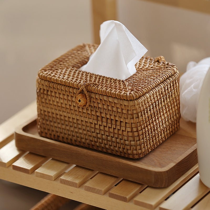 Caja decorativa para pañuelos de ratán trenzado natural | Virelle Maison