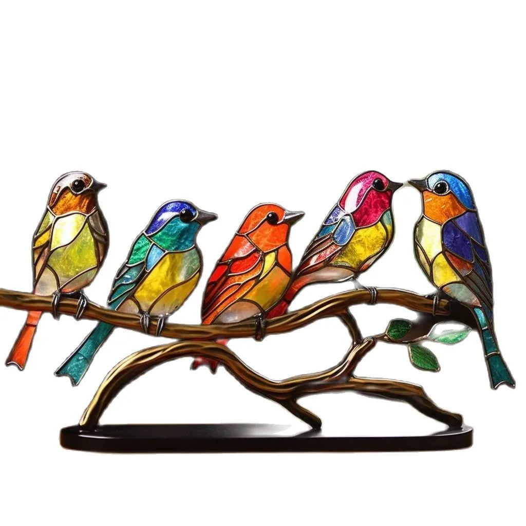 ColorBirds - Coloured Birds on Branch Decorative Sculpture
