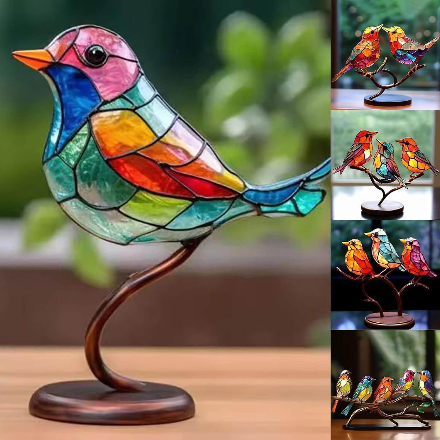 ColorBirds - Coloured Birds on Branch Decorative Sculpture