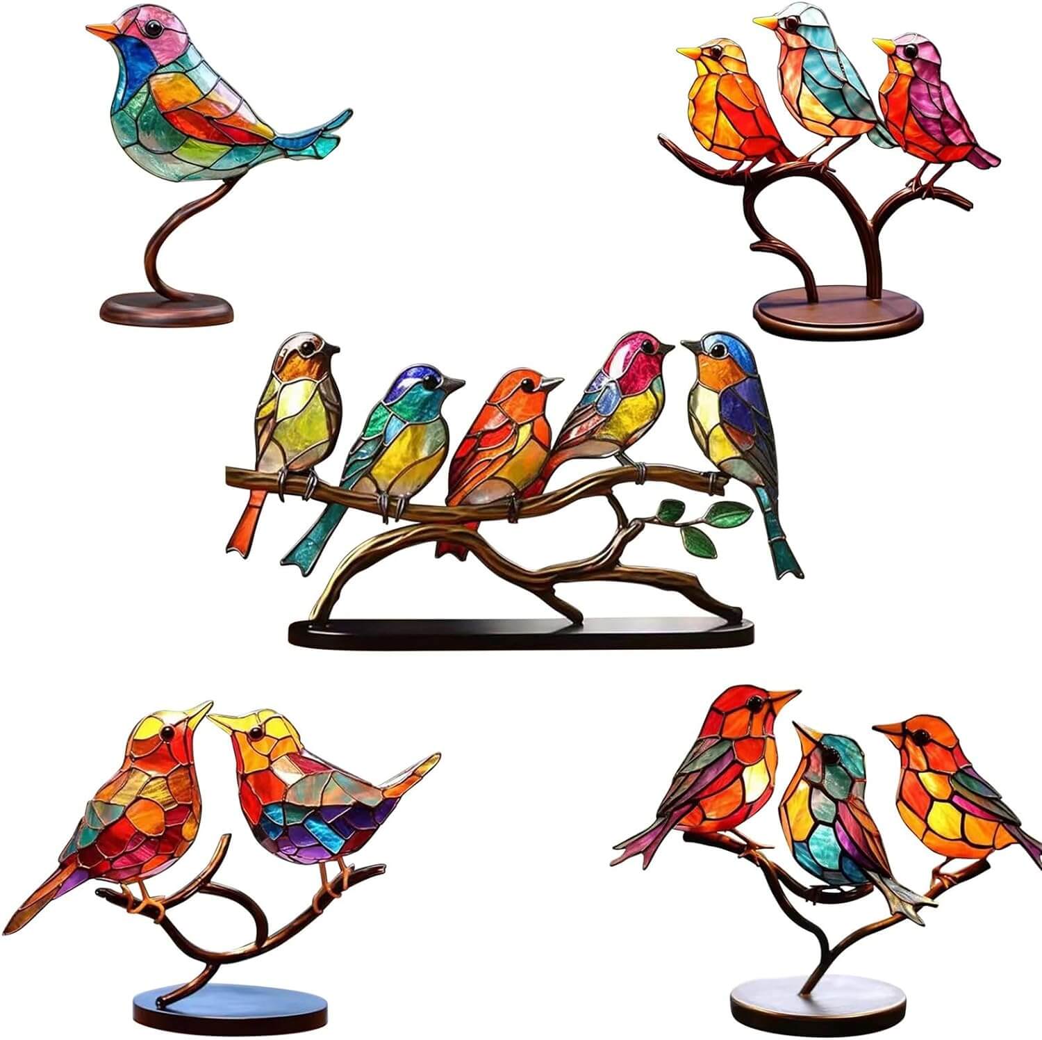 ColorBirds - Coloured Birds on Branch Decorative Sculpture